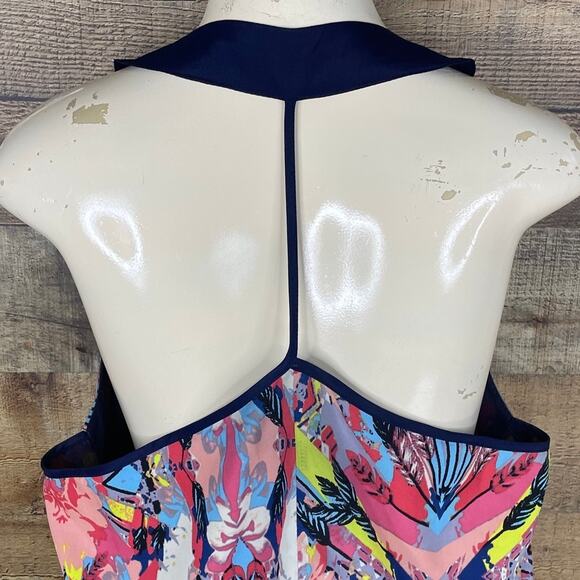 Adelyn Rae Open Back Halter Dress Multicolor Feather Print Size Large - Picture 5 of 8